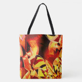 濃い赤と強い縞の黄変のミックス トートバッグ (正面)