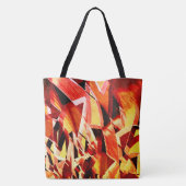 濃い赤と強い縞の黄変のミックス トートバッグ (裏面)