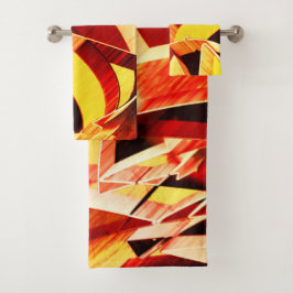 濃い赤と強い縞の黄変のミックス バスタオルセット