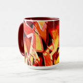 濃い赤と強い縞の黄変のミックス マグカップ (正面左)