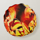 濃い赤と強い縞の黄変のミックス ラウンドクッション (裏面)