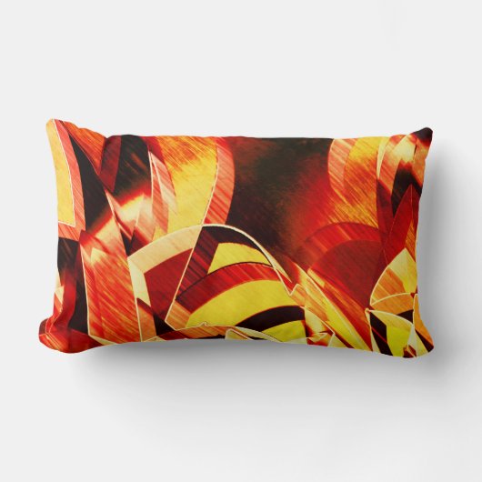 濃い赤と強い縞の黄変のミックス ランバークッション (正面)