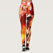 濃い赤と強い縞の黄変のミックス レギンス (裏面)