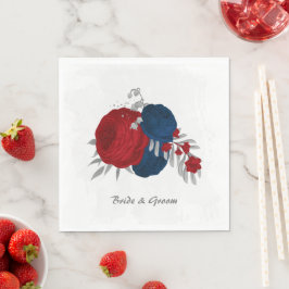 濃い赤と濃い青の花シルバー スタンダードランチョンナプキン