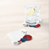 濃い赤と濃い青の花シルバー ペーパーコースター (インサイチュ)