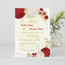 濃い赤と白の花のゴールド結婚式