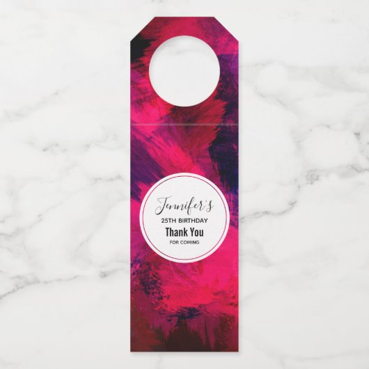 濃い赤と紫とはっきりした抽象芸術モダンイベント ボトルネックタグ (正面)