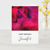 濃い赤と紫のはっきりした抽象芸術モダン誕生日 カード (黄色い花)