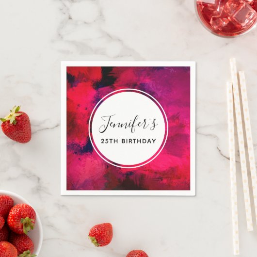 濃い赤と紫のはっきりした抽象芸術モダン誕生日 スタンダードカクテルナプキン (インサイチュ)