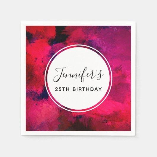 濃い赤と紫のはっきりした抽象芸術モダン誕生日 スタンダードカクテルナプキン (正面)