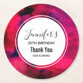 濃い赤と紫のはっきりした抽象芸術モダン誕生日 ラウンドペーパーコースター (正面)