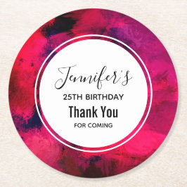 濃い赤と紫のはっきりした抽象芸術モダン誕生日 ラウンドペーパーコースター
