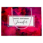 濃い赤と紫のはっきりした抽象芸術モダン誕生日 ラージペーパーバッグ (正面)