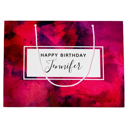 濃い赤と紫のはっきりした抽象芸術モダン誕生日 ラージペーパーバッグ (正面)