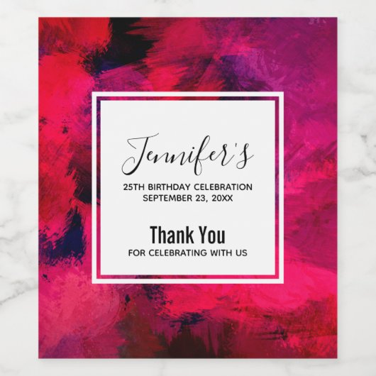 濃い赤と紫のはっきりした抽象芸術モダン誕生日 ワインラベル (シングルラベル)