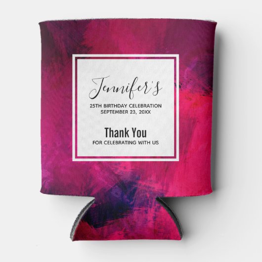 濃い赤と紫のはっきりした抽象芸術モダン誕生日 缶クーラー (正面)