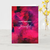 濃い赤と紫のモダン抽象芸術誕生日 カード (黄色い花)