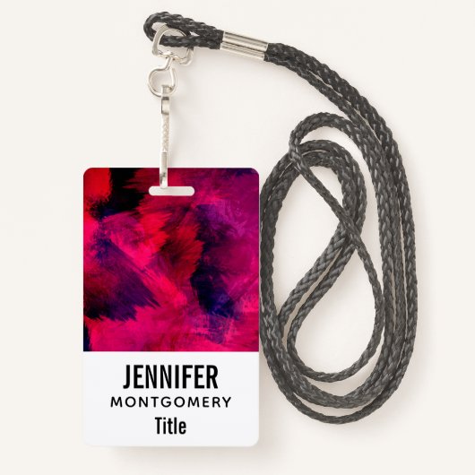 濃い赤と紫はっきりしたとモダン抽象芸術 バッジ (裏面ランヤード)