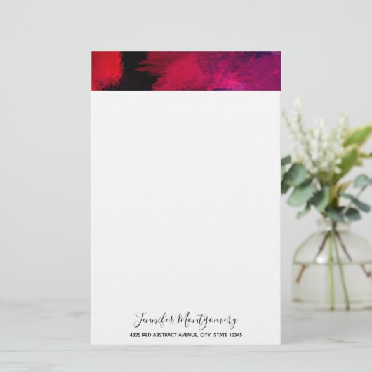 濃い赤と紫はっきりしたとモダン抽象芸術 便箋 (スタンド正面)