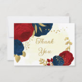 濃い赤と紺の花結婚金ゴールド感謝していよ サンキューカード (正面)