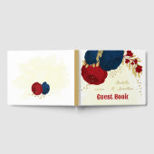 濃い赤と紺の花金ゴールド ゲストブック (全面)