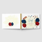 濃い赤と紺の花金ゴールド ゲストブック (全面)