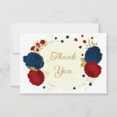 濃い赤と紺の花金ゴールド サンキューカード (正面)