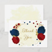 濃い赤と紺の花金ゴールド サンキューカード (正面/裏面)