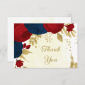 濃い赤と紺の花金ゴールド サンキューカード (正面/裏面)