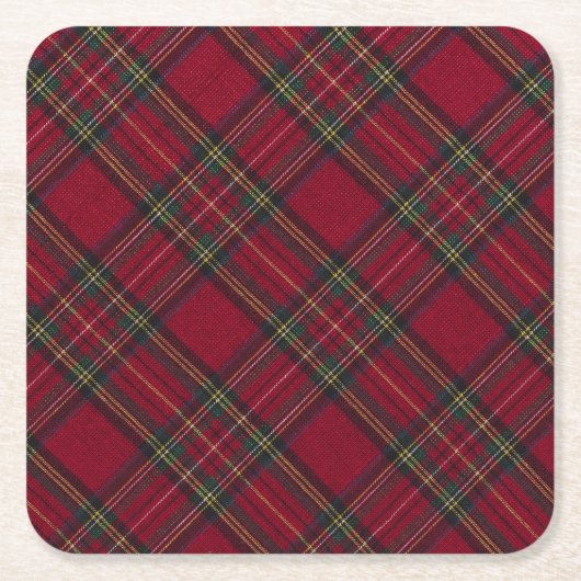濃い赤と緑のクリスマスプレド スクエアペーパーコースター (正面)