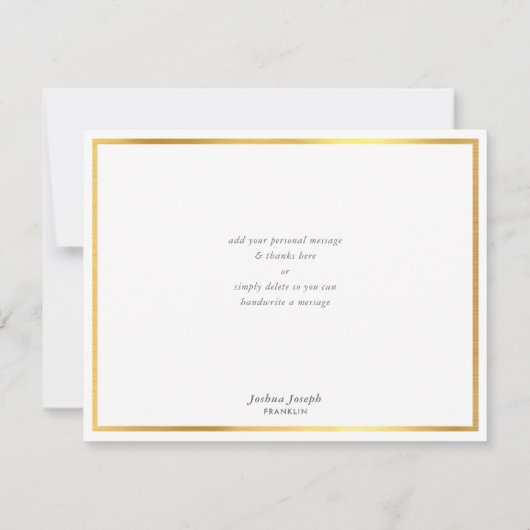 (濃い赤と金のモダンなブロック体の感謝のメッセージ) サンキューカード (裏面)