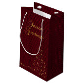 濃い赤と金ゴールドのシーズングリーティング スモールペーパーバッグ (裏面アングル)