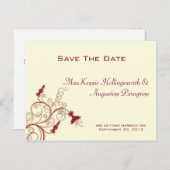 濃い赤と金ゴールドの渦巻きが日付を保存 案内ポストカード (正面/裏面)