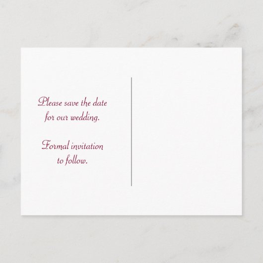 濃い赤と金ゴールドの渦巻きが日付を保存 案内ポストカード (裏面)