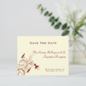 濃い赤と金ゴールドの渦巻きが日付を保存 案内ポストカード (スタンド正面)