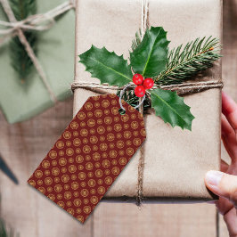 濃い赤と金ゴールドの点と円 ギフトタグ