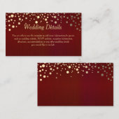濃い赤と金ゴールドの紙吹雪ドット – 結婚の詳細 エンクロージャーカード (正面/裏面)