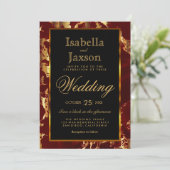 濃い赤と金ゴールド大理石と黒の招待状 招待状 (スタンド正面)