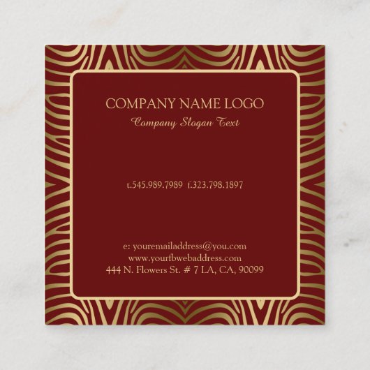 濃い赤と金ゴールド縞模様 スクエア名刺 (裏面)