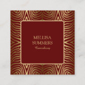 濃い赤と金ゴールド縞模様 スクエア名刺 (正面)