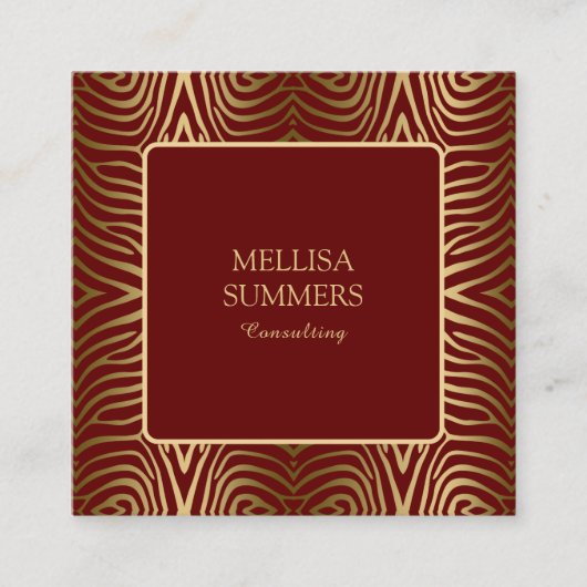濃い赤と金ゴールド縞模様 スクエア名刺 (正面)