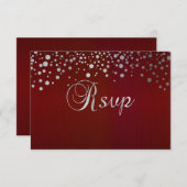 濃い赤と銀のコンフェッティ・ドット 出欠カード (正面/裏面)