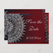 濃い赤と銀のデザイン 案内ポストカード (正面/裏面)