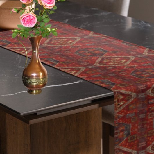 濃い赤と青のオリエンタルラグデザイン ロングテーブルランナー