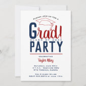 濃い赤と青の卒業パーティー 招待状 (正面)