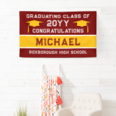 濃い赤と黄色のスクールカラー卒業 横断幕 (インサイチュ)