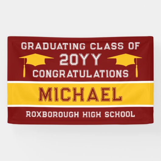 濃い赤と黄色のスクールカラー卒業 横断幕 (横)