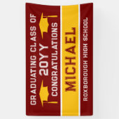 濃い赤と黄色のスクールカラー卒業 横断幕 (縦)