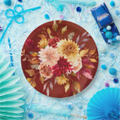 濃い赤と黄色のダリア結婚の花 ペーパープレート (パーティー)