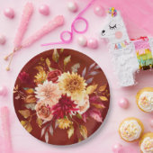 濃い赤と黄色のダリア結婚の花 ペーパープレート (パーティー)